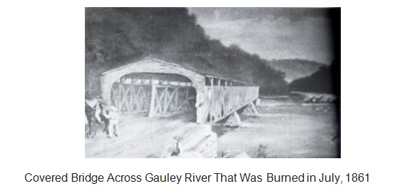 Gauley Bridge before it was burned by Confederate soldiers in July of 1861