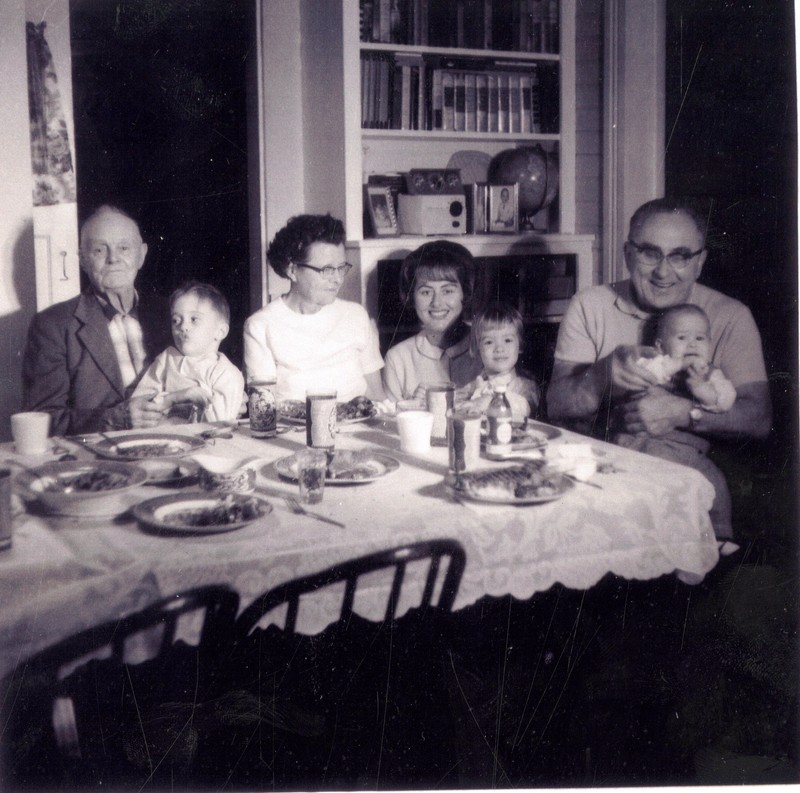 Van Hooser and Fullop Families having Sunday dinner in the Greenwood House, Clearwater, Florida, circa 1967. 