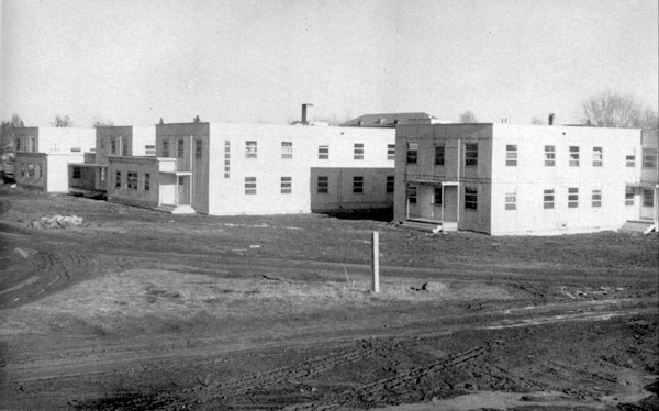 This "Hudson House" was dismantled in Vacouver, Washington and reassembled on campus as Hudson Hall to house single WWII veterans attending school.