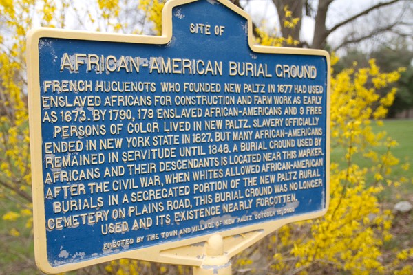 The historic marker identifying the African American burial ground