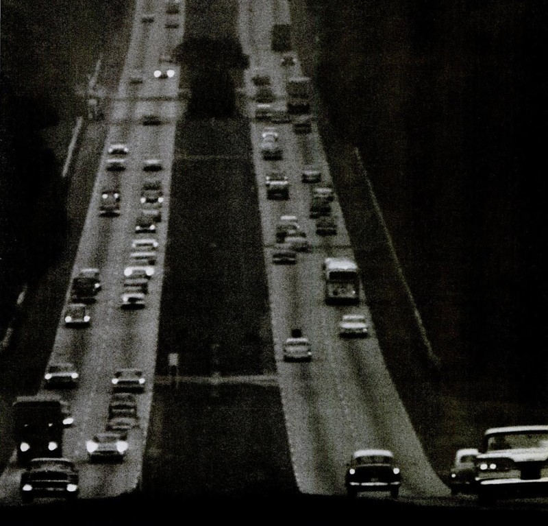 A photo of cars driving along Route 40 featured in Life Magazine titled, "Four Lanes to Trouble" (December 8, 1963).