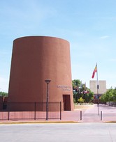 This Torreón Fresco is the Center's signature piece. Inside this structure is a 4,000 square foot fresco Frederico Vigil that depicting the evolution of Hispanic culture over three thousand years.
