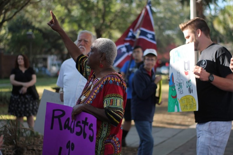 Protestors clash in opinion, but remain peaceful. 