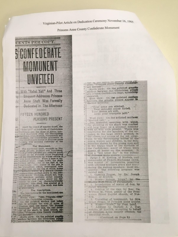 Virginian Pilot Articles detailing more about the Monuments.
(Sep. 6, 2017). Virginia Beach Historic Preservation Commission Meeting Agenda.