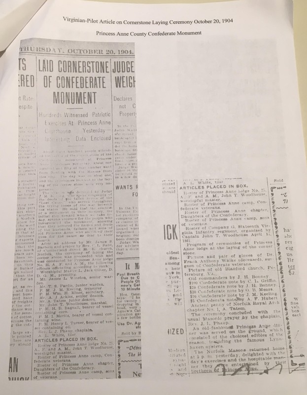 News articles detailing the placing of the cornerstone for the Confederate monument.
(Sep. 6, 2017). Virginia Beach Historic Preservation Commission Meeting Agenda.