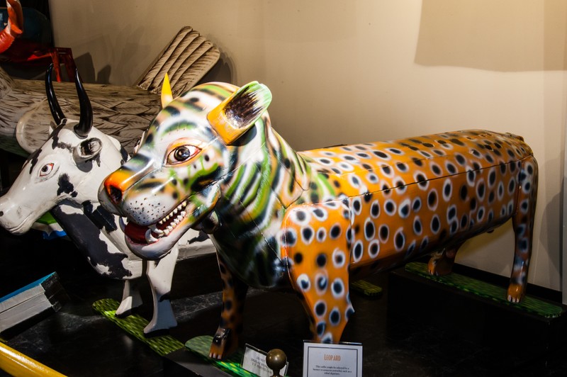 One exhibit features traditional Ghanaian coffins, known as fantasy coffins, which are customized to reflect a person's traits or personality. Image courtesy of the National Museum of Funeral History.