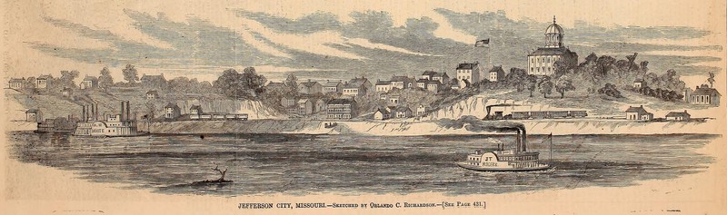 A sketch of Jefferson City during the Civil War by Orlando C. Richardson, a St. Louis resident. Published in an 1861 issue of Harper's Weekly. Courtesy of Internet Archive and "Civil War on the Western Border."