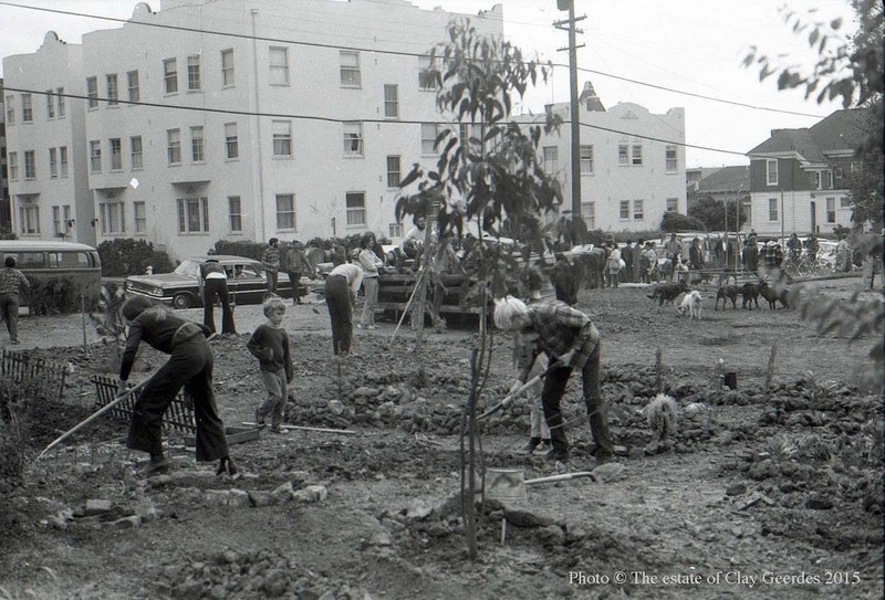 Local residents, students, environmentalists, and other activists work together to create the new "People's Park" on a vacant lot on Telegraph Avenue in Berkeley, April 1969