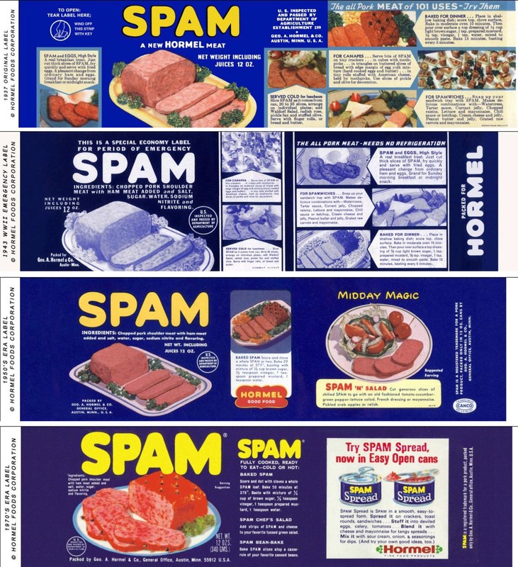 Spam was first marketed in 1937 as an inexpensive and versatile canned meat that could be prepared quickly and with little effort. Image obtained from eater.com. 