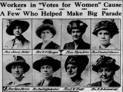 Images of the suffrage parade's organizers, which first appeared in the Pittsburgh Post, May 2, 1914.