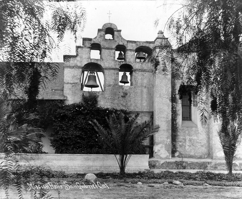 Arcangel's campanario or "bell wall" circa 1900. One of the massive bells was forged in Mexico City and weighs over a ton. The original 3-bell campanario was destroyed in the 1812 earthquake.