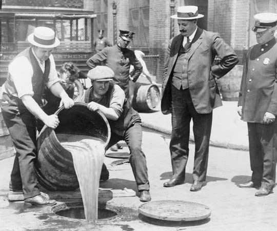 Prohibition was in effect for thirteen years, but the Black market and organized crime spawned by it proved difficult for law enforcement to handle. Image obtained from Encyclopedia Britannica. 