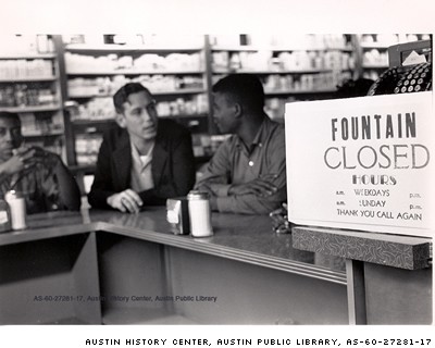 White and African American students from several area colleges picket businesses on Congress Avenue urging “integration of lunch counters.”