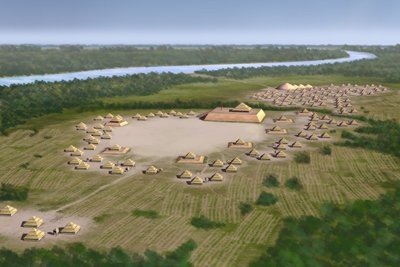 Artist's conception of Spiro Mounds center (image from Wikimedia)