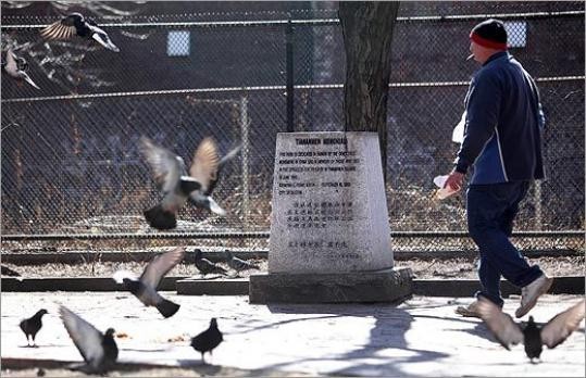 The memorial sits in solitude from the rest of the Chinatown gate