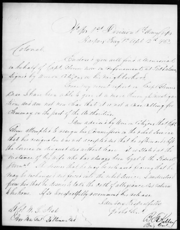 Letter in support of J. W. Glenn after his arrest