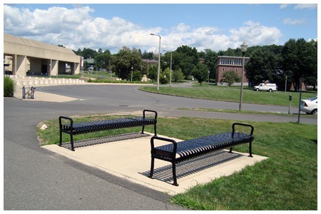 Herter Hall "1921" benches. Southeast corner. 