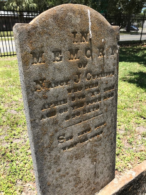 In Memory of Nancy J. Cunliff who died April 5 A.D., 1888, Aged 68 yrs, 4 mos and 26 days.
