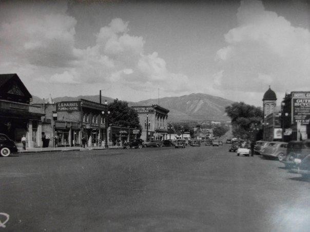 1930s: The Fritsch Building is the tallest building on the left (towards the end of the street). Guthrie had moved in not long before this picture was taken. 