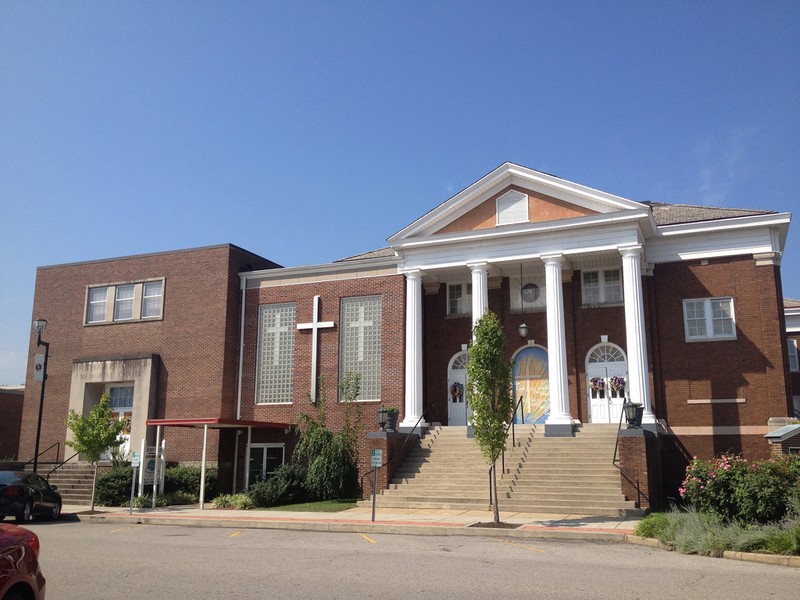 First Baptist Church is one of downtown South Charleston's most distinctive landmarks. Photo courtesy of Farm9 Flickr account.