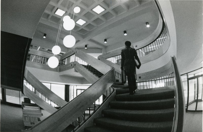 View of the central staircase in the UAH Library