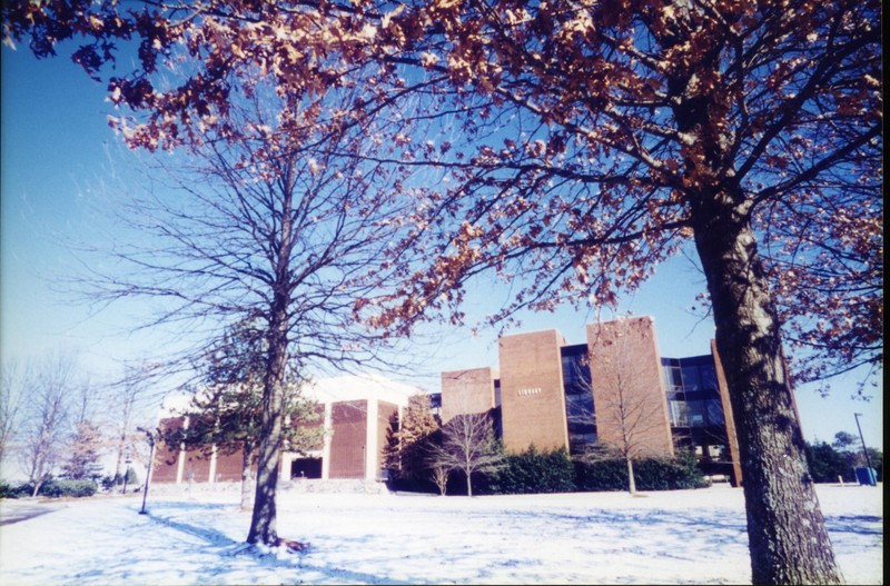 View of the UAH Library in the snow