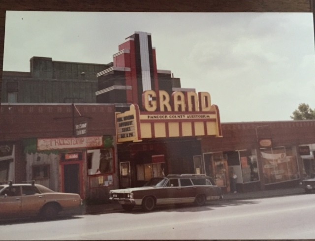 The Grand in 1983. Upgrades and restorations have been an ongoing endeavor for decades. New seats were not added until 2006, and the marquee would not be fully restored until 2012. (CinemaTreasures user Betzee).
