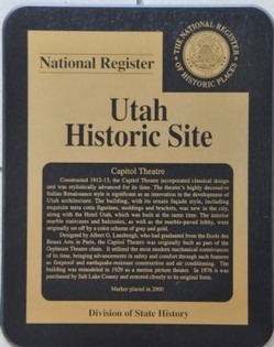 The building was listed on the National Register of Historic Places in 1976. The Capitol Theatre is notable for the style of architecture used to create it. At the time of construction, the use of terracotta was unheard of in Utah.