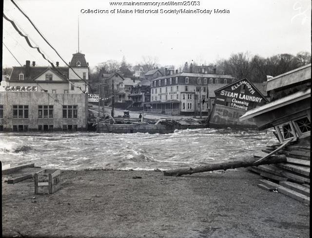 Ellsworth Steam Laundry somewhat worse for wear. The business also lost about 20 cords of firewood used to heat water for their steam laundry process. (Courtesy of Maine Historical Society).