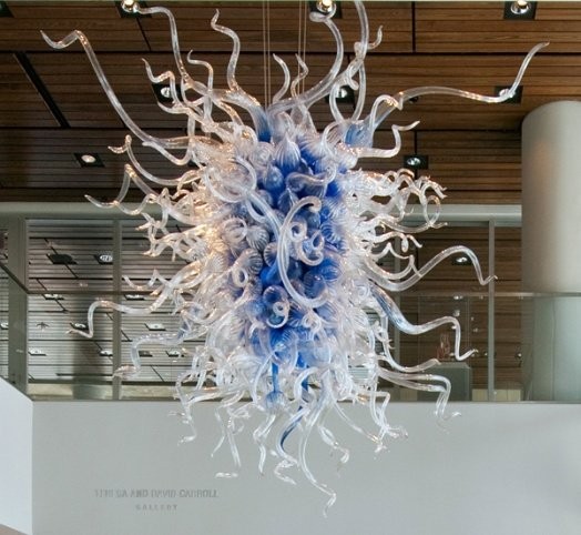 One of the museum's striking pieces, Daniel Chihuly's Royal Blue Mint Chandelier. 