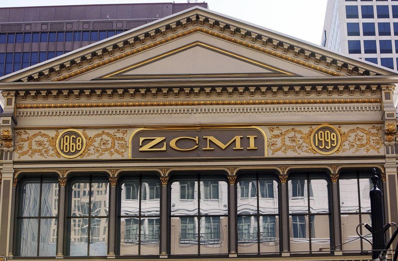 A close-up of the ZCMI logo which remains long after the cooperative was sold 