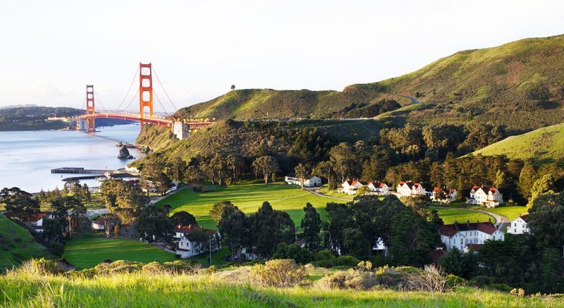 Hill view of Fort Baker and Golden Gate Bridge 