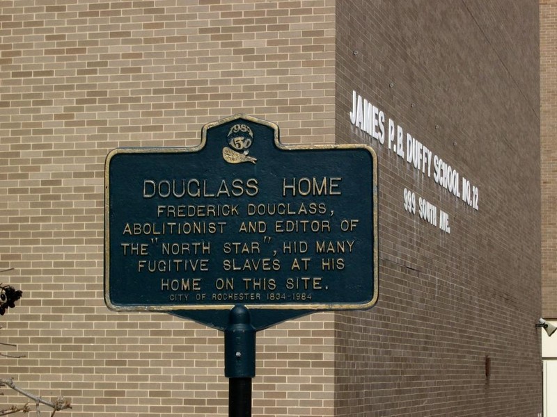 Historical marker just outside of the school honoring Douglass' memory and recognizing that his farm used to be there.
http://www.freethought-trail.org/images/F8449aff3630353e.jpg