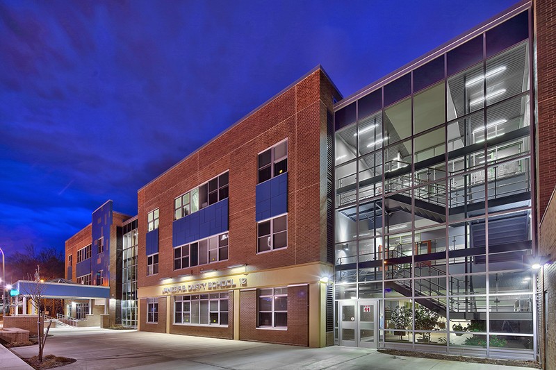 The School has been a focus of several improvement projects over the years. There is also an active movement to have the school renamed to the Frederick Douglass School.
http://www.seidesigngroup.com/static/sitefiles/news/Duffy_at_night_Gene.jpg