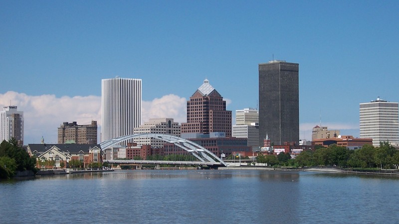 The Frederick Douglass-Susan B. Anthony Memorial Bridge takes center stage in the Rochester skyline. Picture by Theresa Marconi