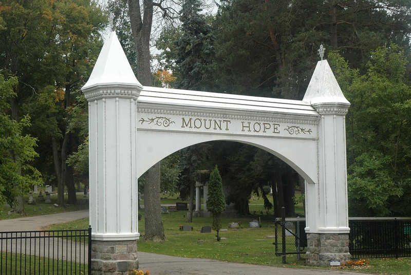 The entrance to Mount Hope Cemetary.