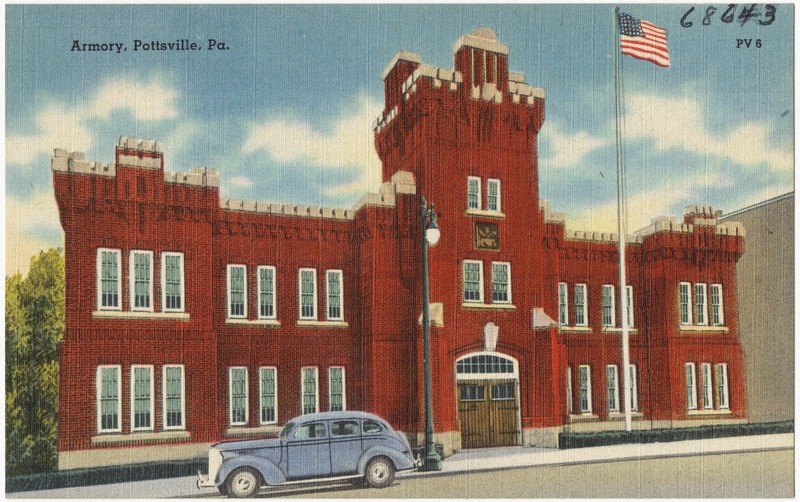 A postcard from the 1950s features the Pottsville Armory.  
