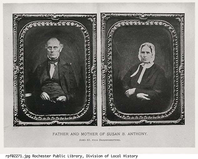 These portraits of Daniel and Lucy Anthony, the parents of Susan B. Anthony, are taken from 1854 daguerreotypes.