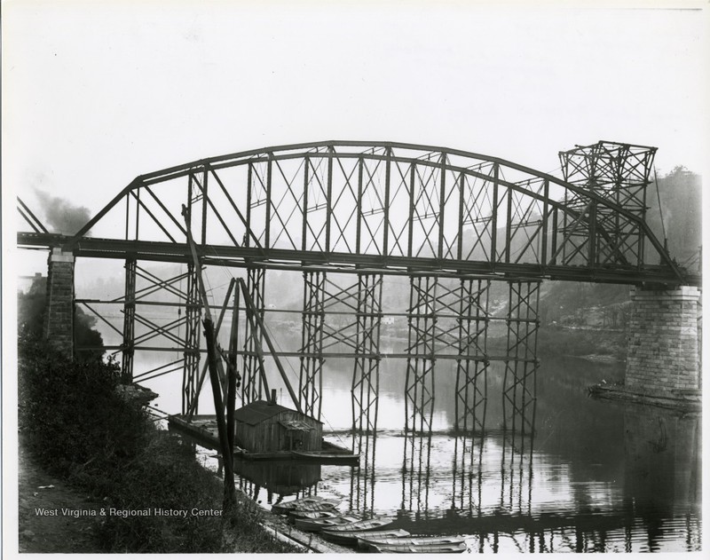 Construction on the second bridge the same year that it was completed, 1909.