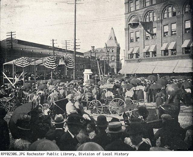 A view of the laying of the Douglass Monument cornerstone, as it took place on July 20, 1898. Image courtesy of the Central Library of Rochester and Monroe County. https://catalogplus.libraryweb.org/?section=resource&resourceid=1116807258