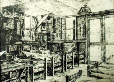 A sketch of what the barracks looked like at Camp Aliceville.
