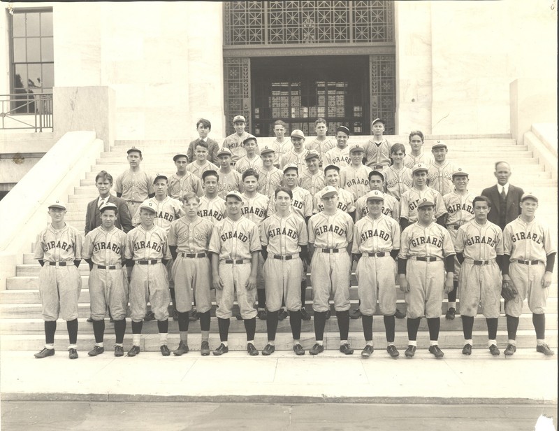 Girard College baseball team on steps of Armory