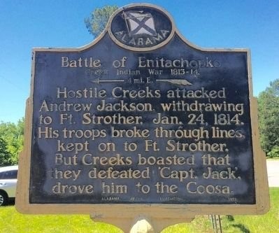 The Battle of Enitachopko marker was erected in 1953 by Alabama Historical Association. 