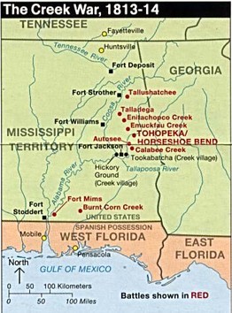 Map of Creek War battle sites