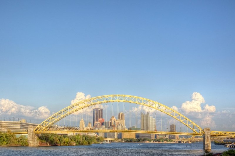 The West End Bridge with downtown Pittsburgh in the background.