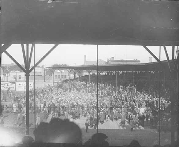 Crowds on the field at Nicollet Park, 1923