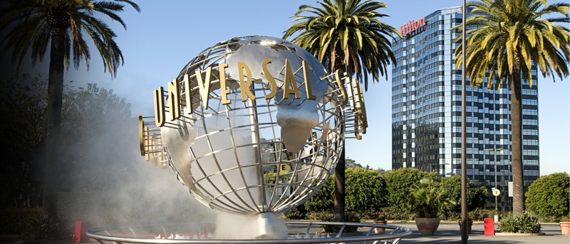 The Universal logo as a statue at their studios.