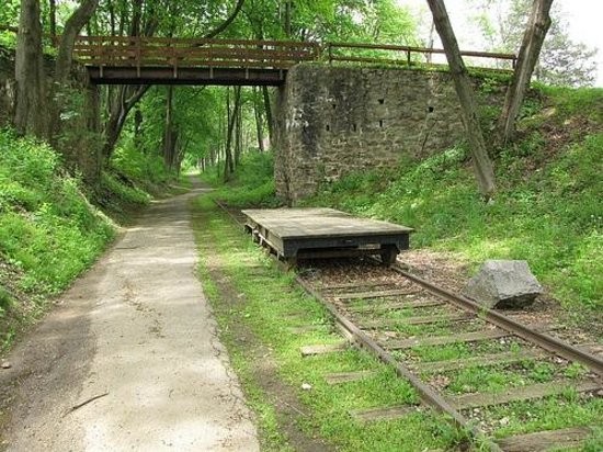 All that remains of the spur line that once transported anthracite coal to and pig iron from the furnaces at Lock Ridge.  