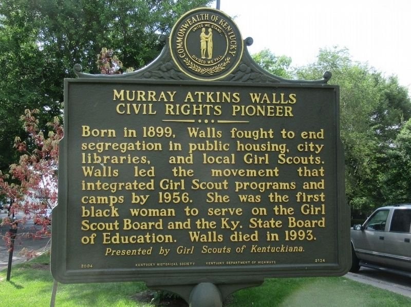 Murray Atkins Walls Civil Rights Pioneer historical marker erected by The Girl Scouts of Kentuckiana (Herrick).