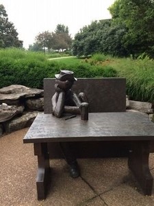 This small monument was dedicated in 1992, and visitors are welcome to sit and have a drink with Beetle Bailey.